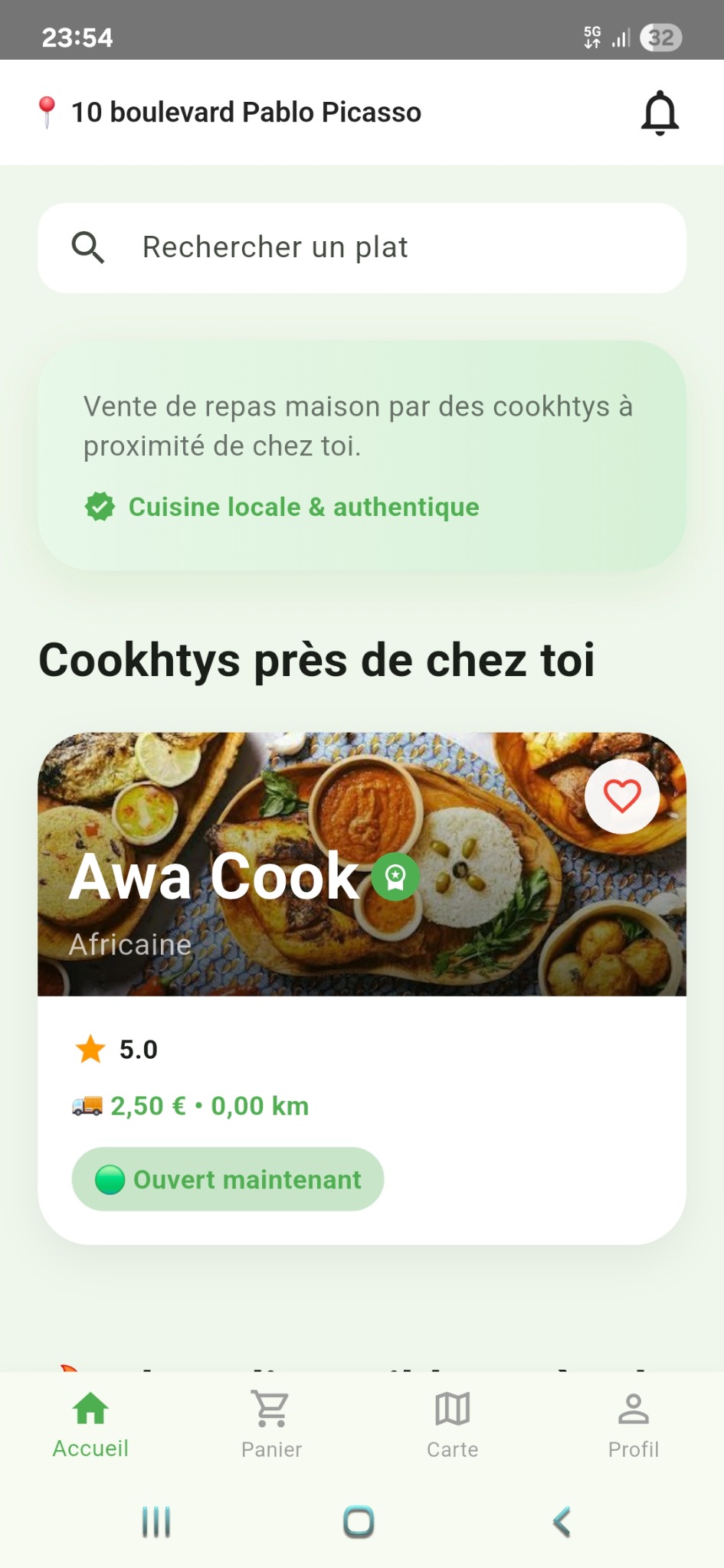 Accueil de l'application Cookhtys