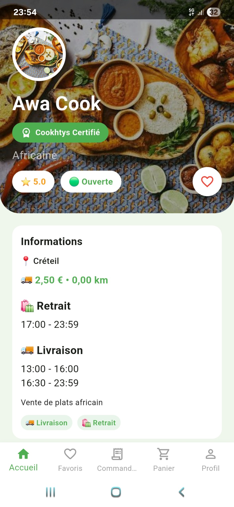 Profil d'une Cookhtys dans l'application